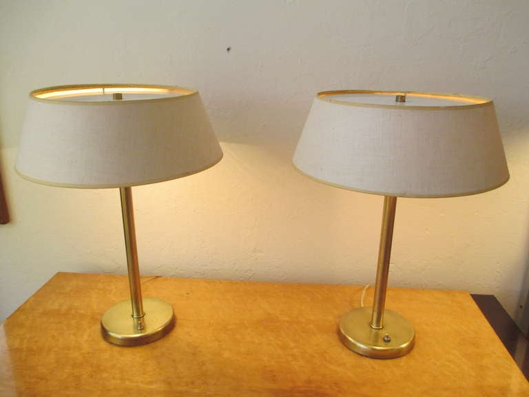 Pair Walter von Nessen Lighthouse Lamps in Brass