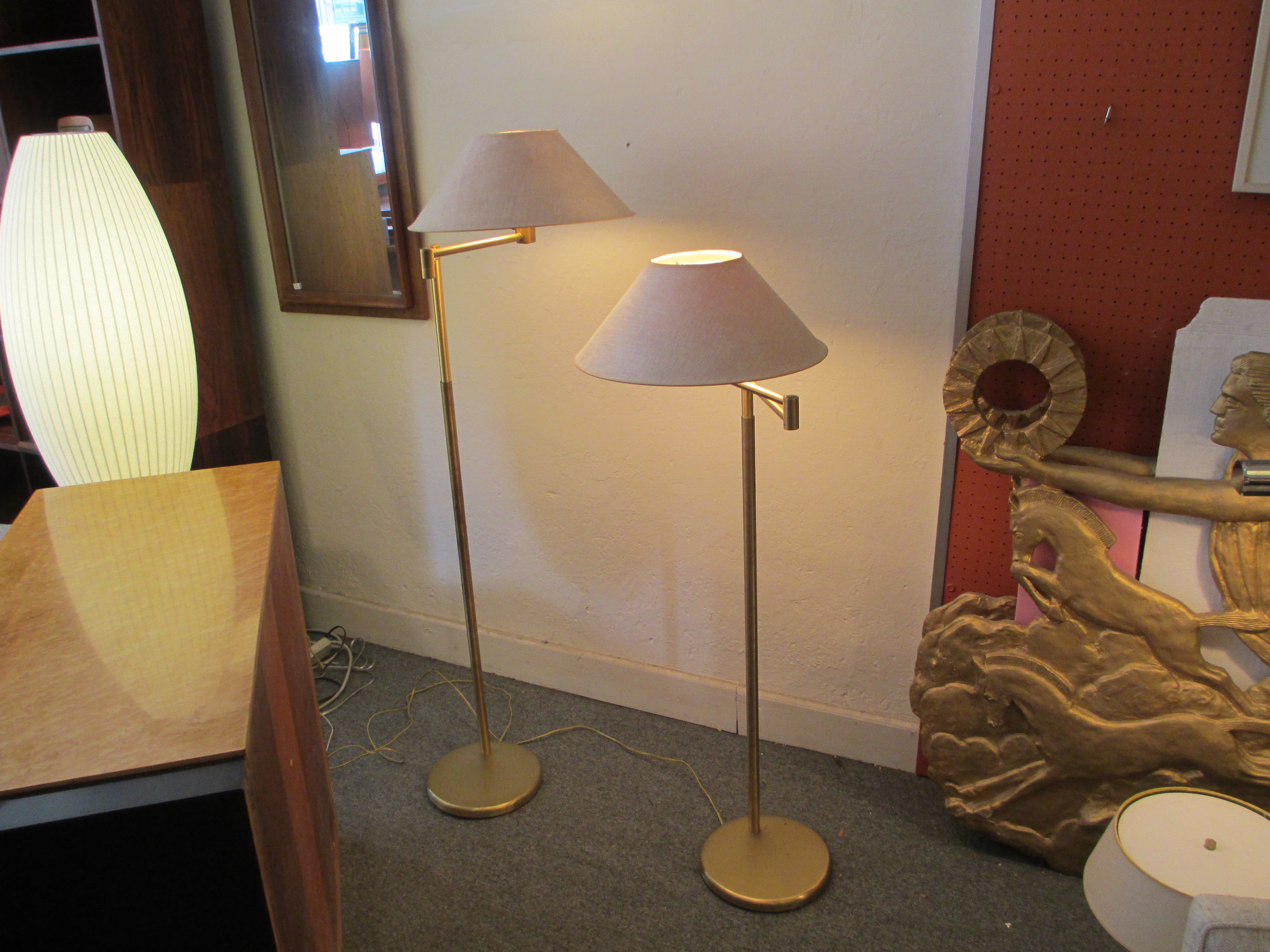 ONE Walter von Nessen Adjustable Floor Lamp in Brass