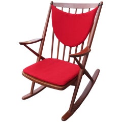 Chaise berçante danoise en teck par Frank Reenskaug pour Brahmin