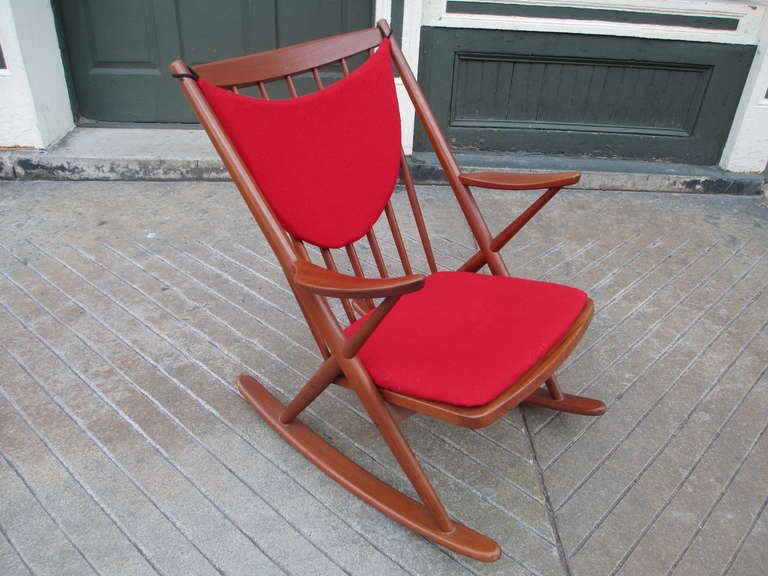 Danish Teak Rocking Chair by Frank Reenskaug for Brahmin In Excellent Condition In Philadelphia, PA