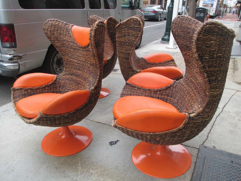 Mid-Century Modern Woven Egg Chairs in the Style of Arne Jacobsen