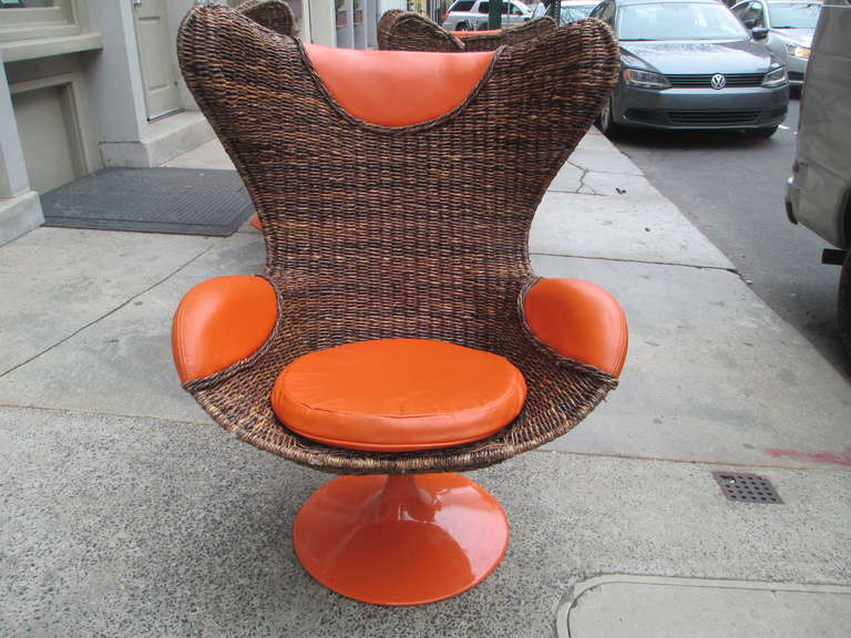 Leather Woven Egg Chairs in the Style of Arne Jacobsen