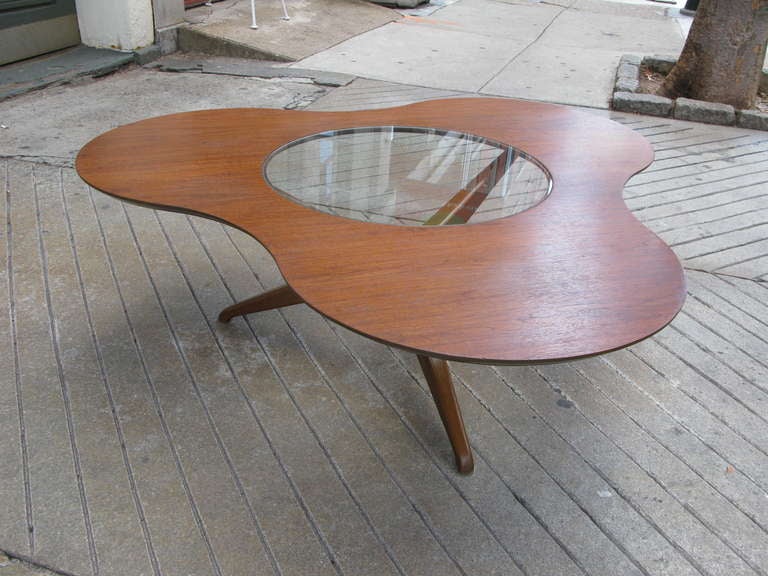 American Erno Fabry for Fabry Associates Walnut and Glass Coffee Table