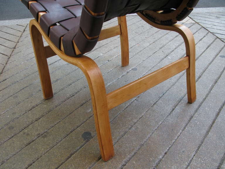 Mid-20th Century Bruno Mathsson Armless Eva Chair in Leather Strapping 