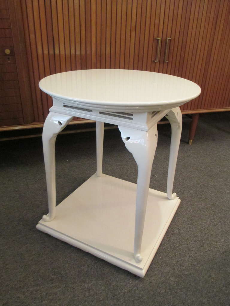 Rare Jay Spectre Rapungi Table, number 4205 in number 807 White Lacquer.  Table is from Collection 16 for Century Furniture Company.  Paint is very, very clean!  Table looks like it was never used!  Unusual Elephant Trunk legs with slight upturned