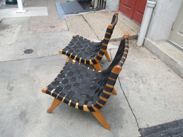 Pair of Domus Strap Chairs by van Beuren In Excellent Condition In Philadelphia, PA