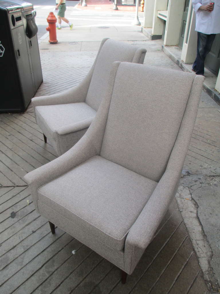 Mid-20th Century Selig Pair of High Back Upholstered Lounge Chairs