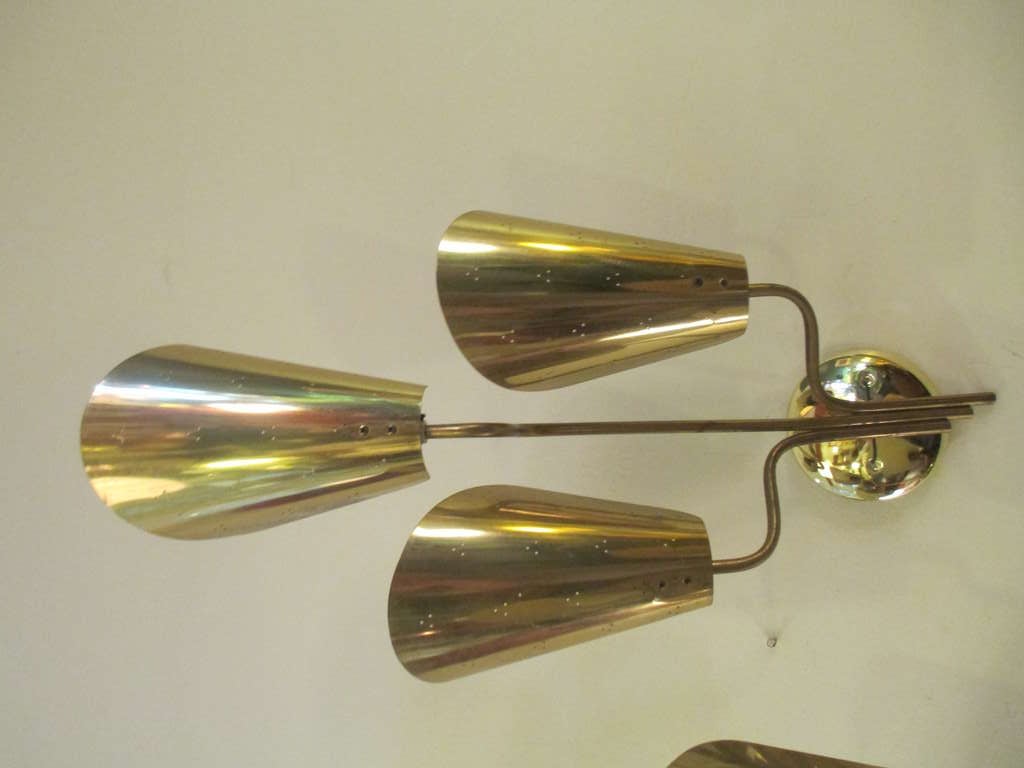 Mid-Century Modern Pair of 1950's Lightolier Brass Sconces 