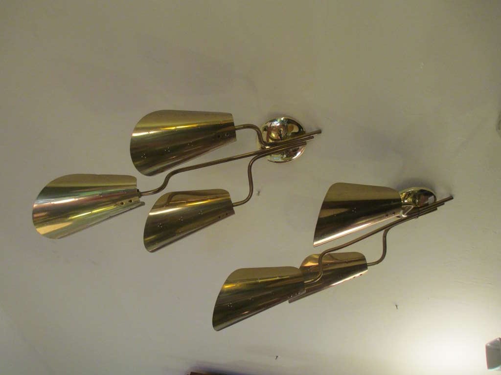 American Pair of 1950's Lightolier Brass Sconces 