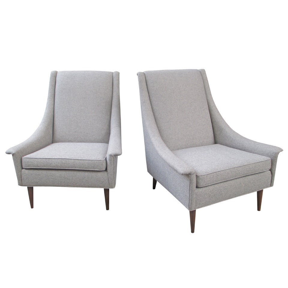 Selig Pair of High Back Upholstered Lounge Chairs at 1stDibs high