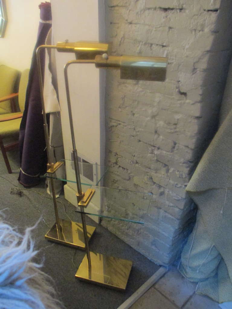 Casella Pair of Adjustable Floor Lamps with Glass Tables