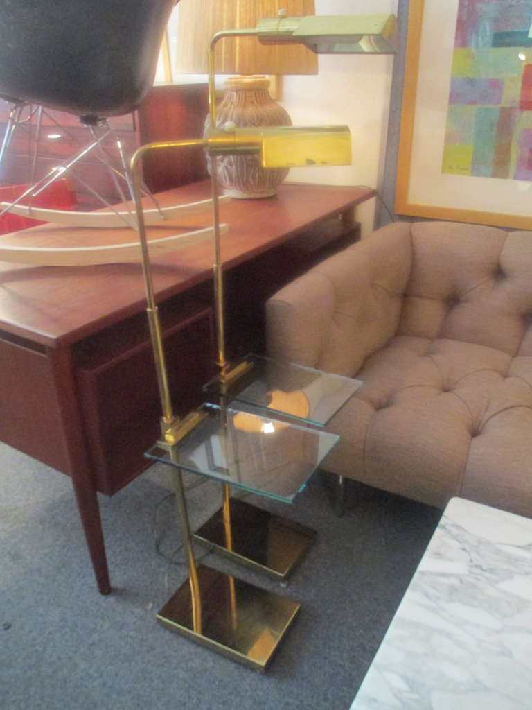American Casella Pair of Adjustable Floor Lamps with Glass Tables