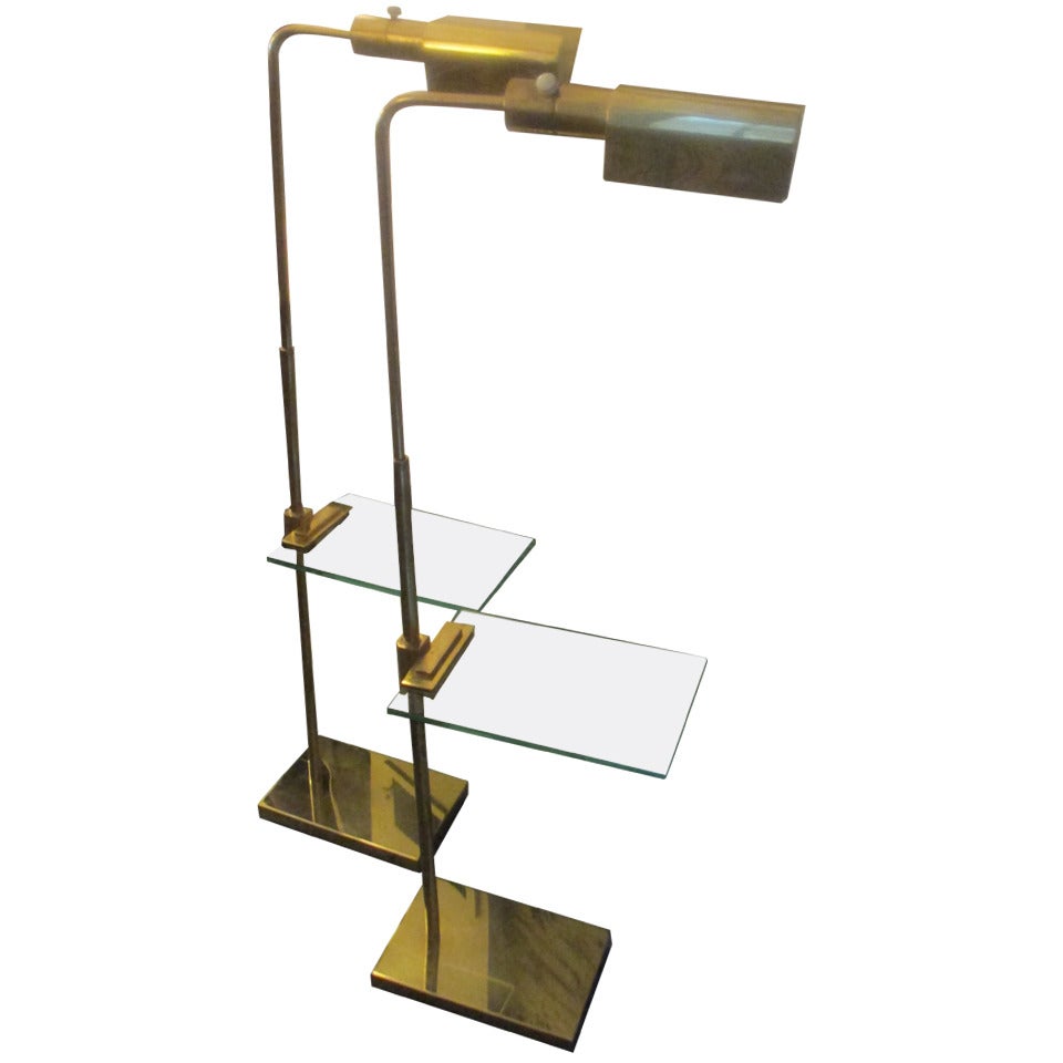 Casella Pair of Adjustable Floor Lamps with Glass Tables