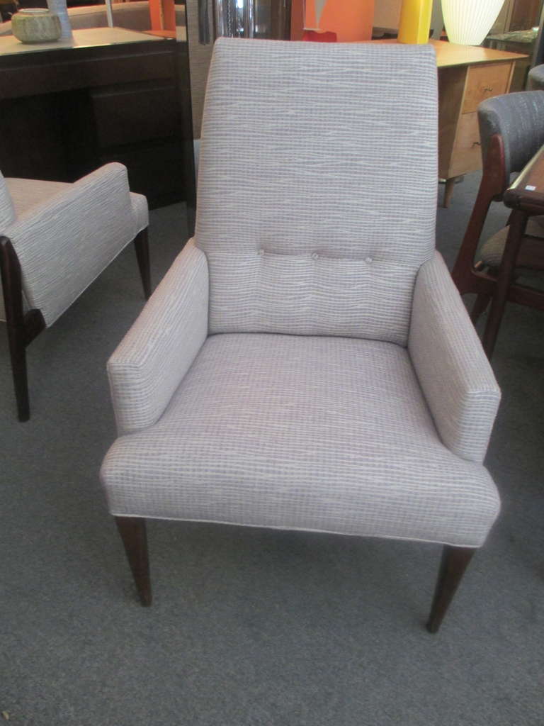 Pair of 1950's Arm Chairs with Walnut Frames In Excellent Condition In Philadelphia, PA