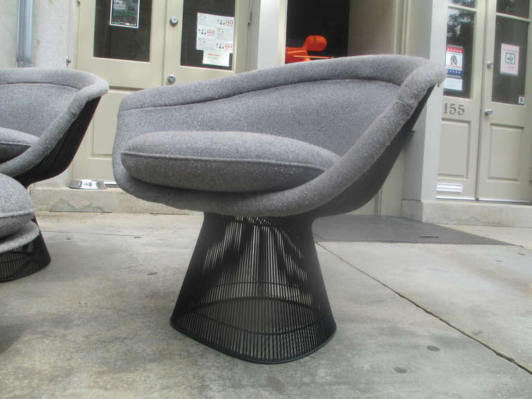Upholstery Warren Platner for Knoll Pair Lounge Chairs Original Black Finish