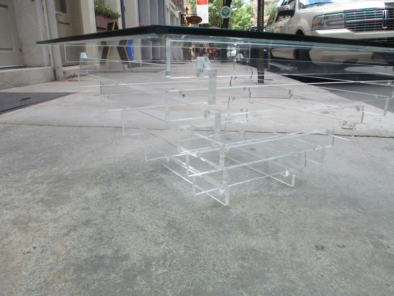 Glass and Lucite Cofffee Table In Excellent Condition In Philadelphia, PA