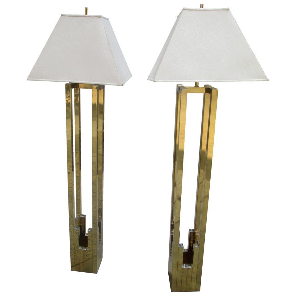 Brass and Chrome Floor Lamps with Square Shades