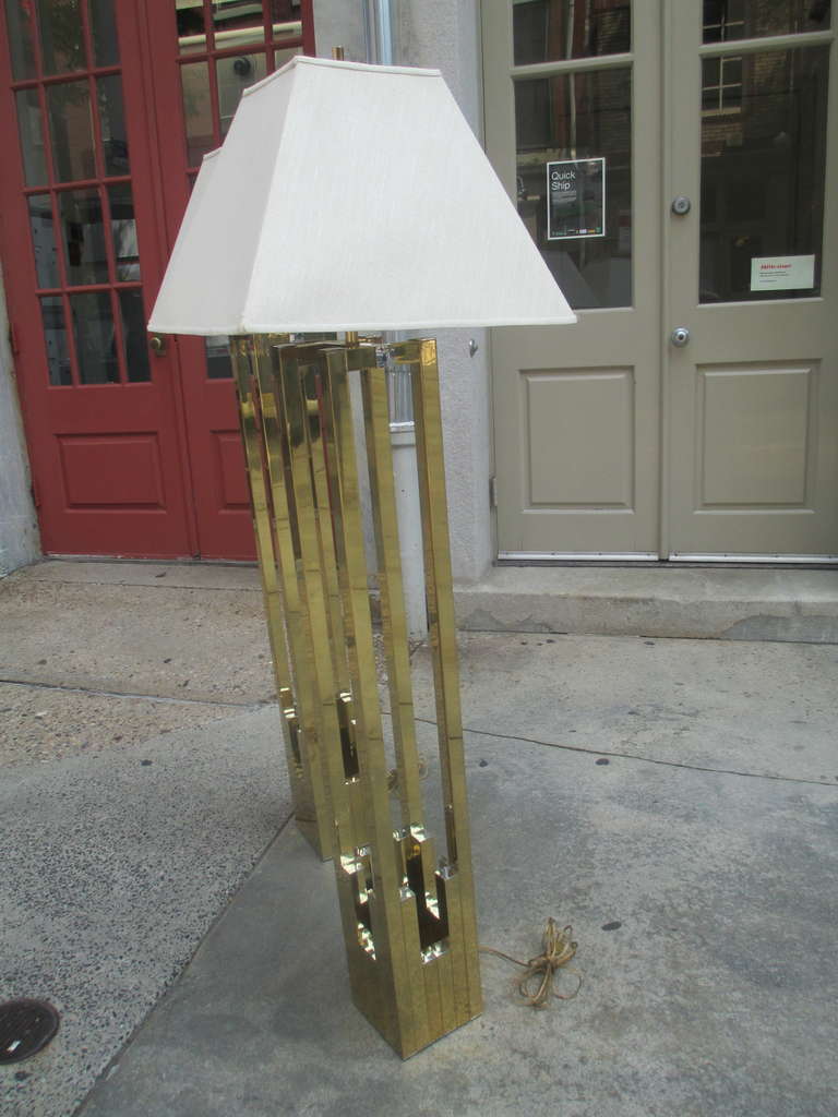 American Brass and Chrome Floor Lamps with Square Shades