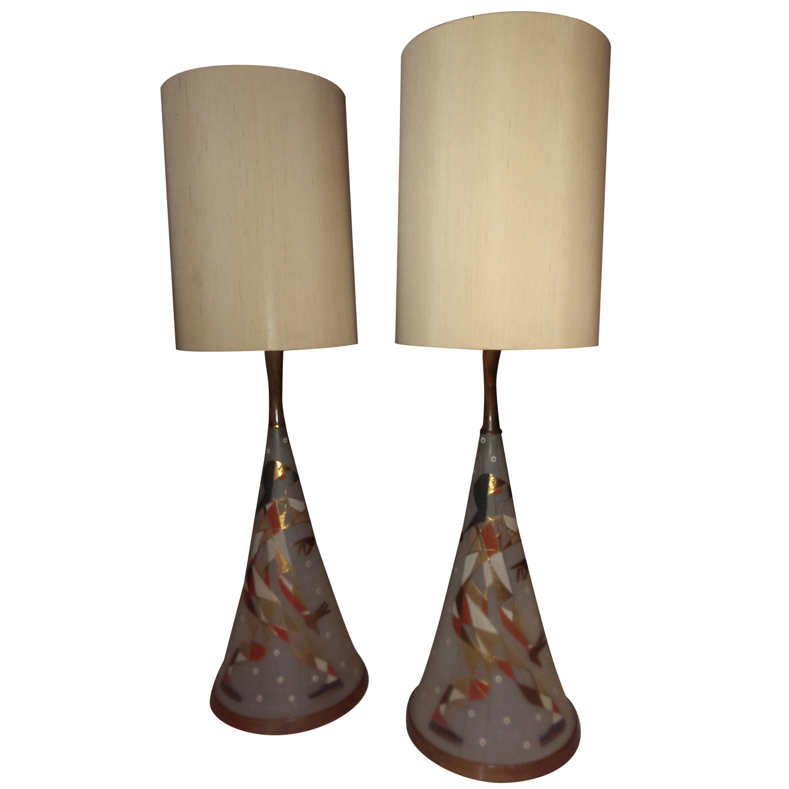 1950s Enamel on Glass Harlequin Lamps