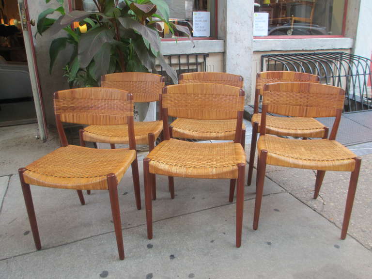 Six Solid Teak and Caned Chairs In Good Condition In Philadelphia, PA