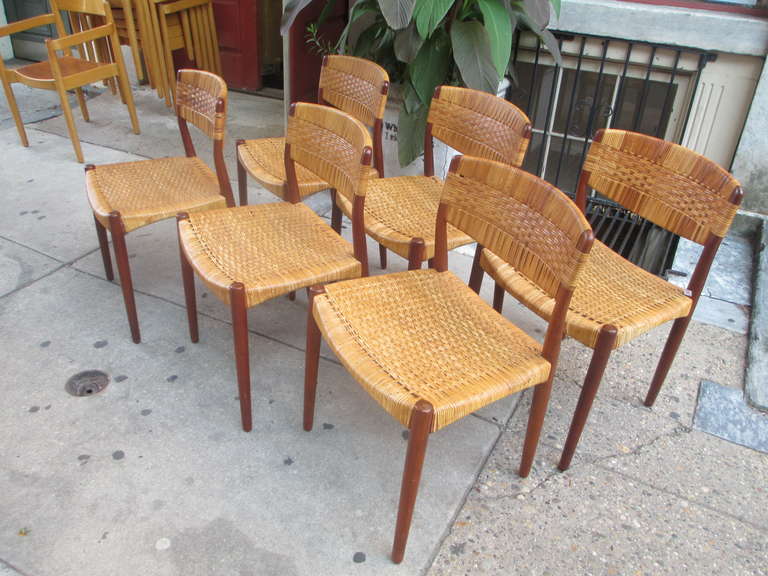 Sycamore Six Solid Teak and Caned Chairs