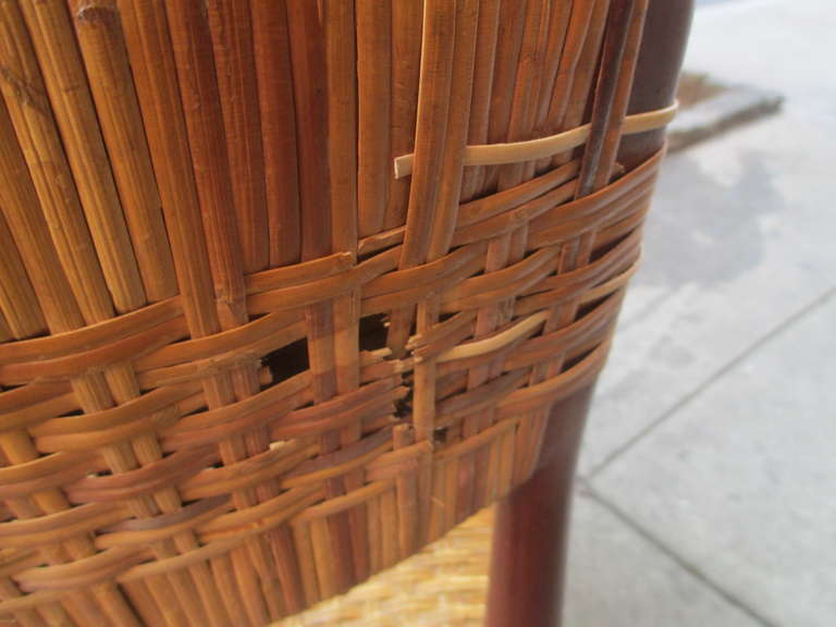 Six Solid Teak and Caned Chairs 2