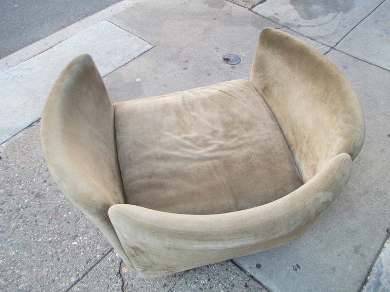 American Suede Leather Barrel Armchair with Brass Base, 1970s