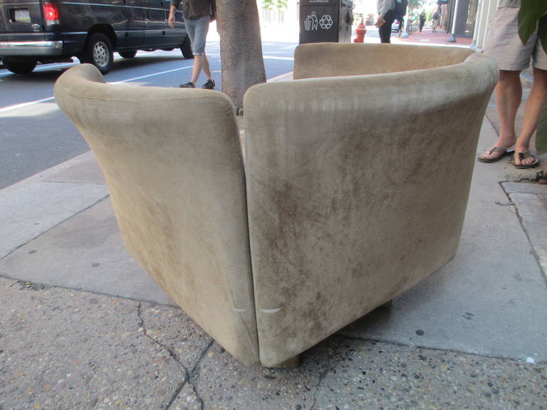 Suede Leather Barrel Armchair with Brass Base, 1970s In Good Condition In Philadelphia, PA