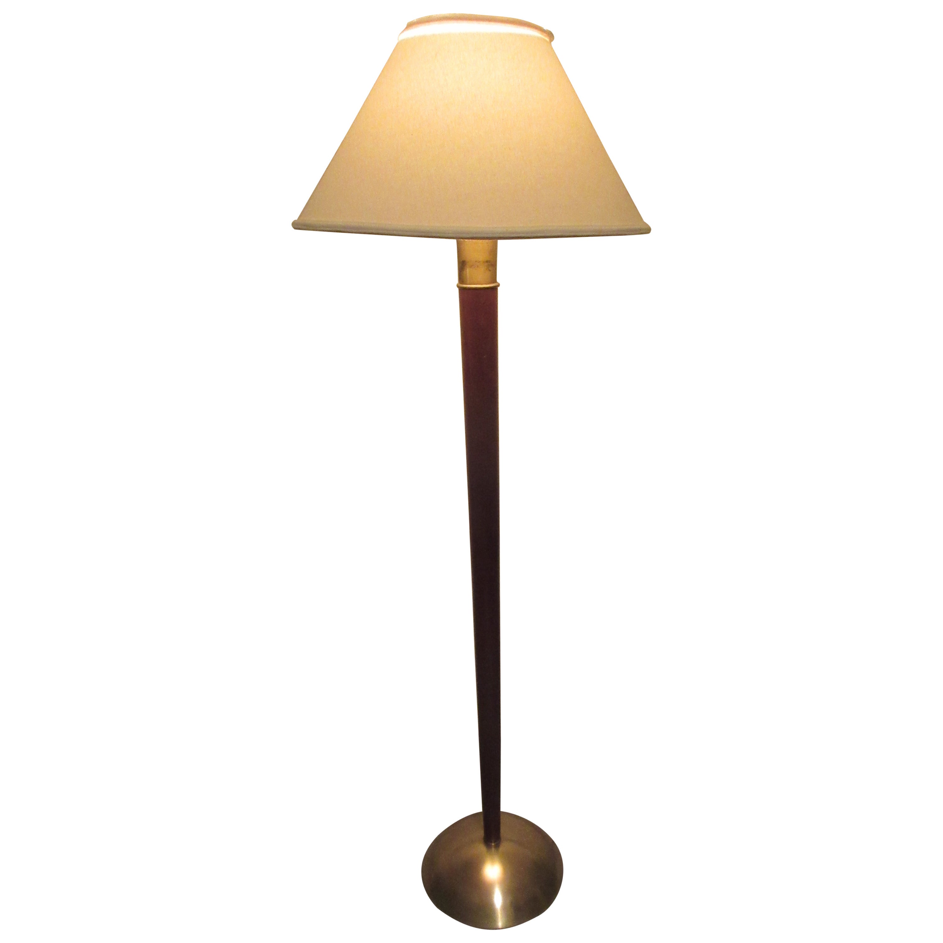 Russel Wright Mahogany and Brass Three-Way Floor Lamp