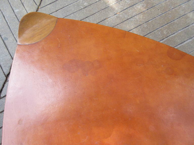 Mid-20th Century Henredon Triangular Leather Covered End Table