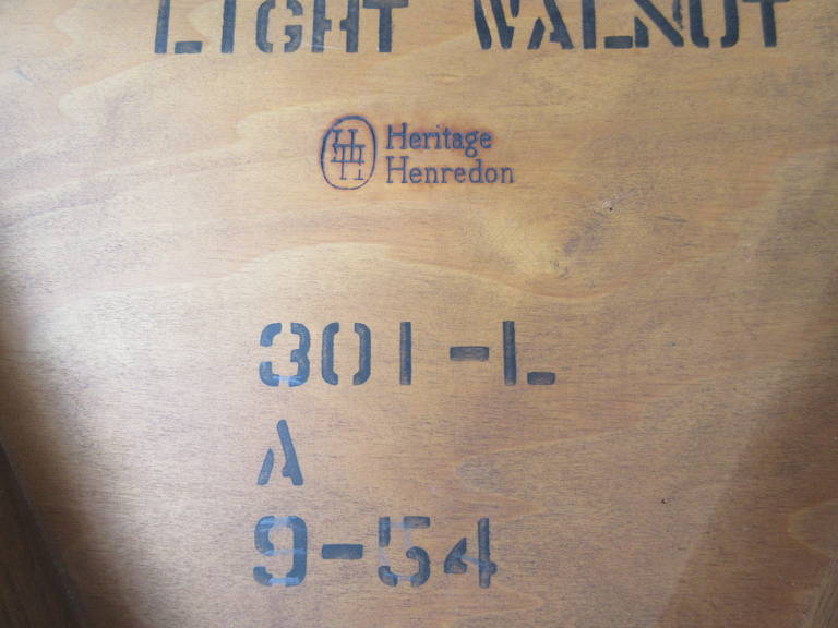 Walnut Henredon Triangular Leather Covered End Table