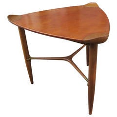 Henredon Triangular Leather Covered End Table