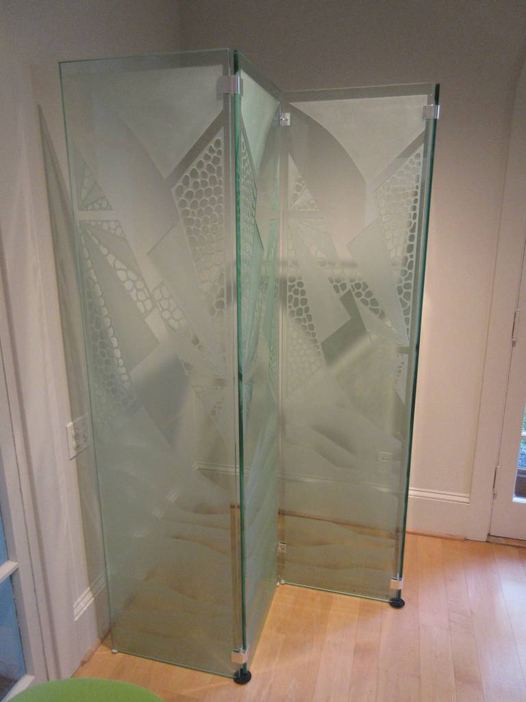 British Custom Acid Etched Glass Screen in Four Panels