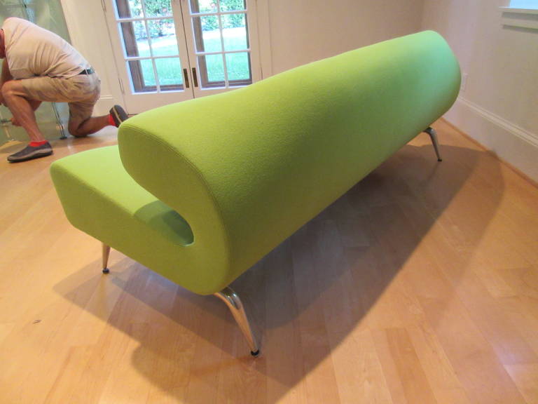 Sculptural sofa by Artifort with aluminum frame and legs. In original celery Tonus fabric by Kvadrat for Maharam in as new condition on both pieces.