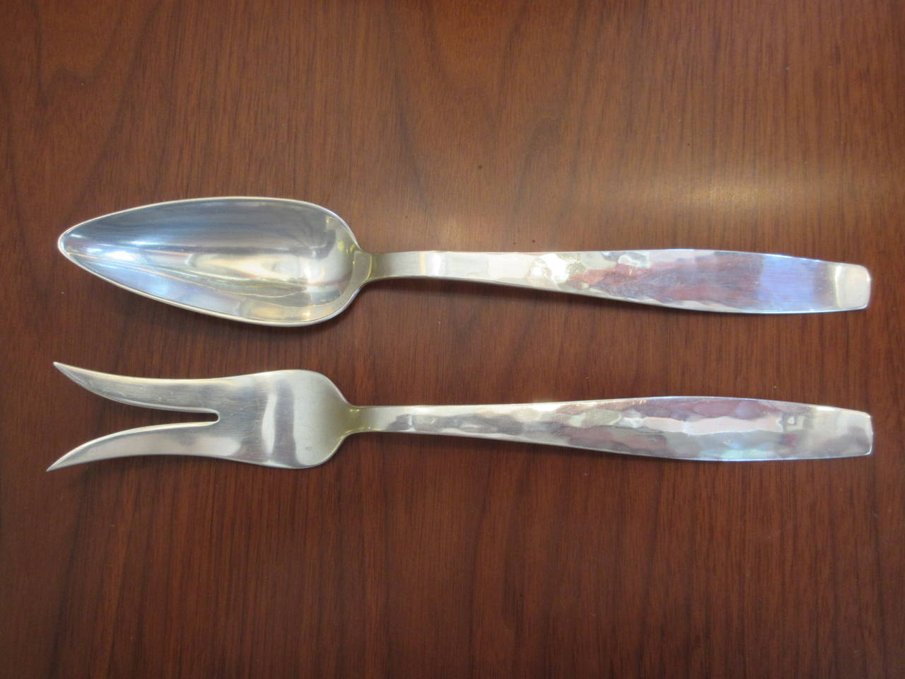 Allan Adler Salad or Serving Pieces Hand-Hammered Sterling In Excellent Condition In Philadelphia, PA