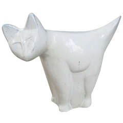 Monumental Animated Hand-Built Modernist Ceramic Cat