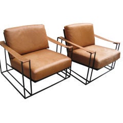 Pair of Thayer Coggin Leather Arm Chairs by Milo Baughman