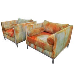 Large Club Chairs in Original Jack Lenor Larson Tie-Dyed Velvet