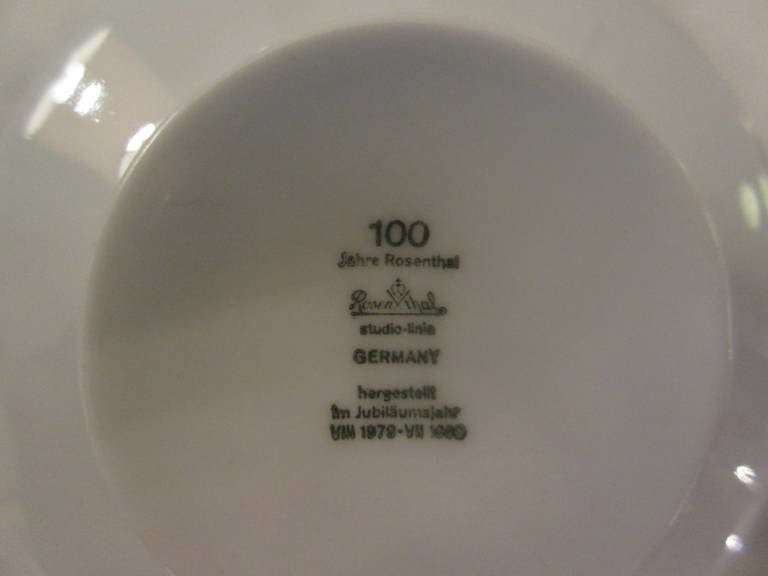 Hugh 144 piece set of Tapio Wirrkala for Rosenthal's Studio Line in  black and white porcelain. inventory:
12 Bread and Butters, 12 Salad Plates, 12 Dinner Plates, 12 Chargers, 12 Soup Bowls, 11 Cream Soup Bowls with 12 large Saucers, 12 Coffee