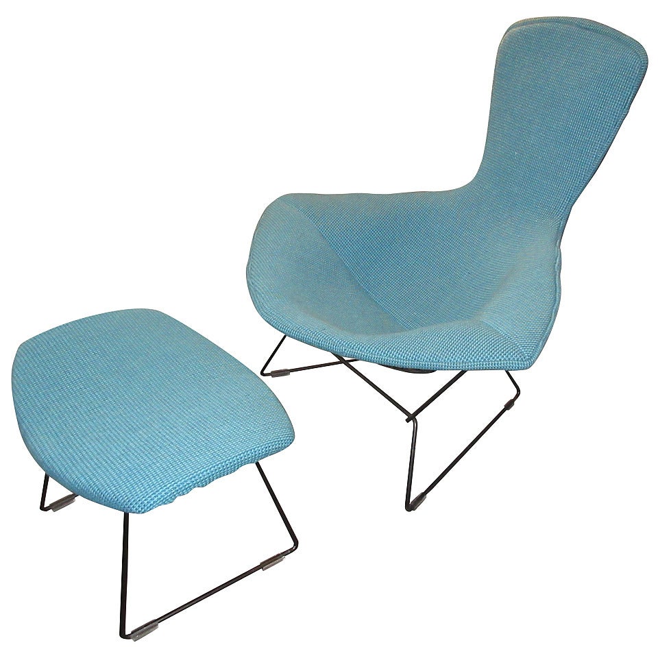 Bertoia Bird Chair and Ottoman for Knoll in Cato Fabric