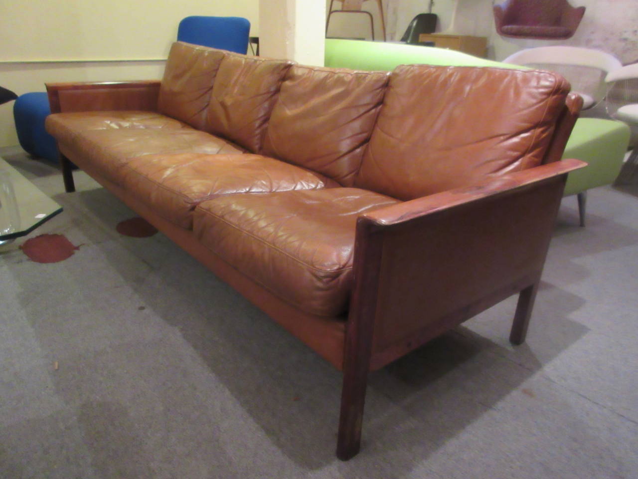 O Hans Olsen Rosewood and Leather Sofa