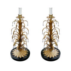 Pair of Gold Gilt Italian Lamps with beads