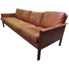 O Hans Olsen Rosewood and Leather Sofa