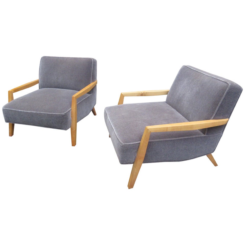 Pair of Open-Arm Lounge Chairs in the Style of Paul Laszlo