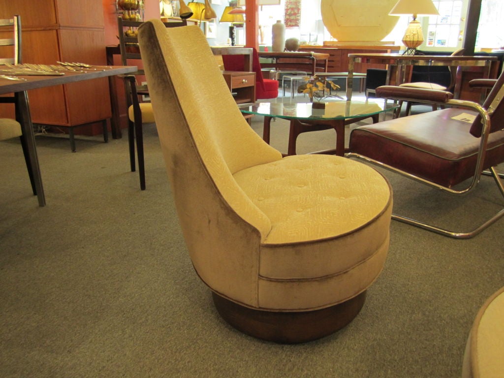 Fabric Pair of Two Tone 50's Swivel  Slipper Lounge Chairs
