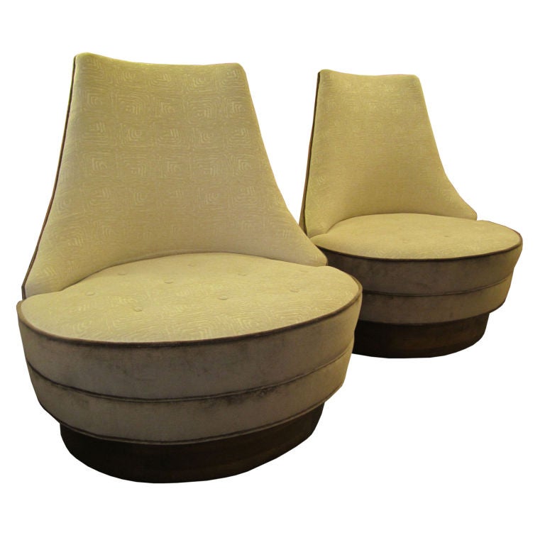 Pair of Two Tone 50's Swivel  Slipper Lounge Chairs