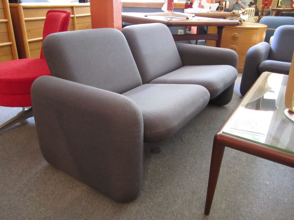 Chicklet shaped rectangles of upholstery over steel frames seating two in comfort with original tags from 1985.  ONLY RED STILL available