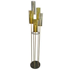 Retro Lightolier Brass and Glass Floor Lamp