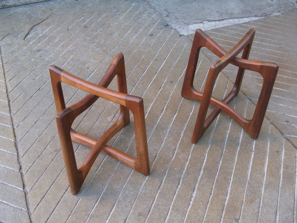 Scultural Pair of Adrian Pearsall Walnut End tables with round glass tops.