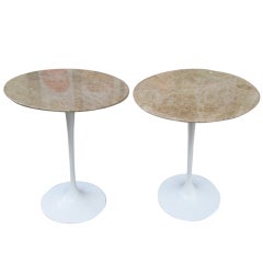 Pair Saarinen For Knoll Cedarstone Marble Topped 16" Tables